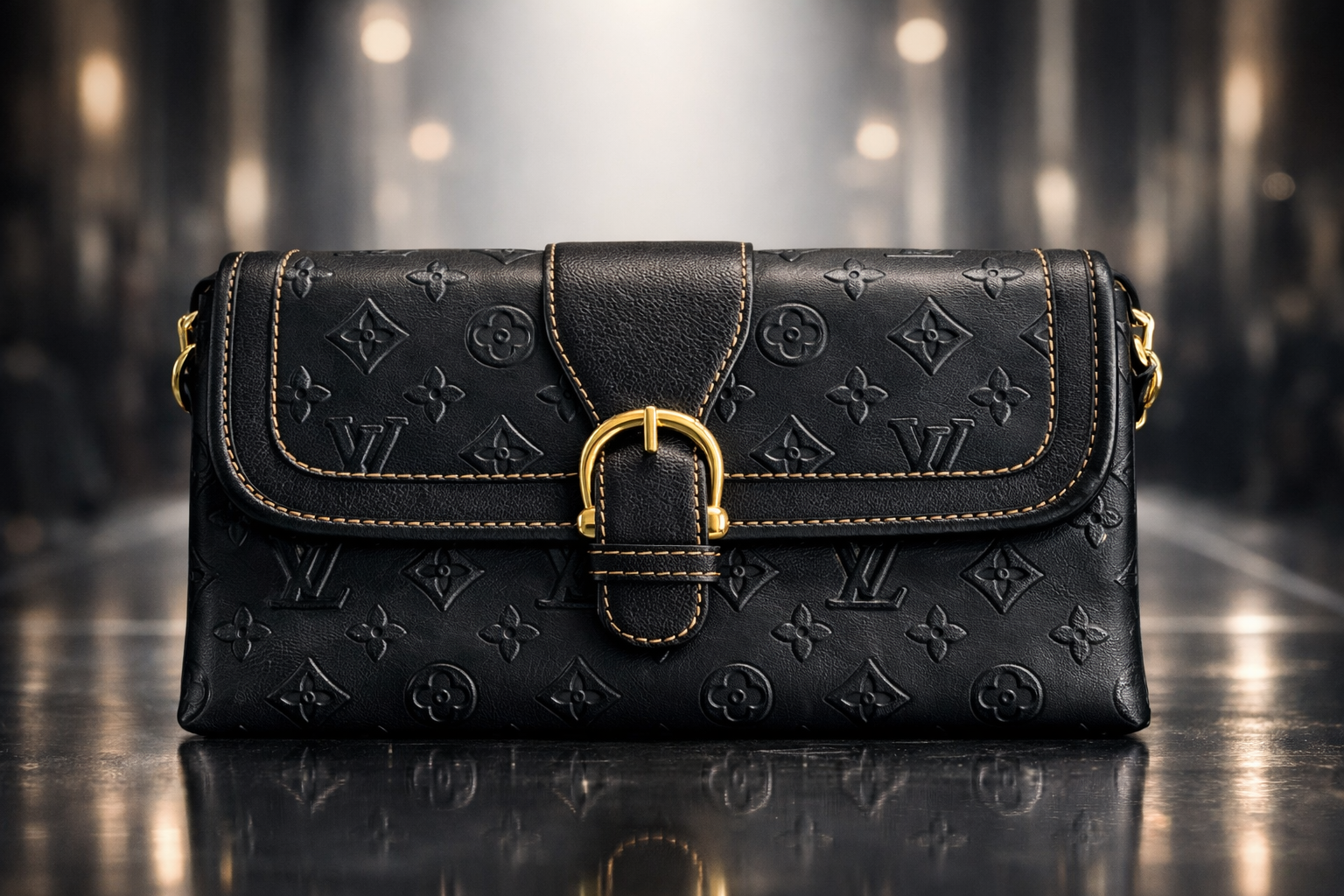 Black embossed shoulder bag