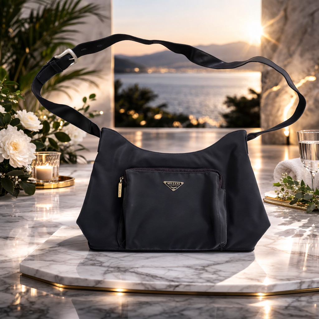 Premium Nylon Shoulder Bag – Black