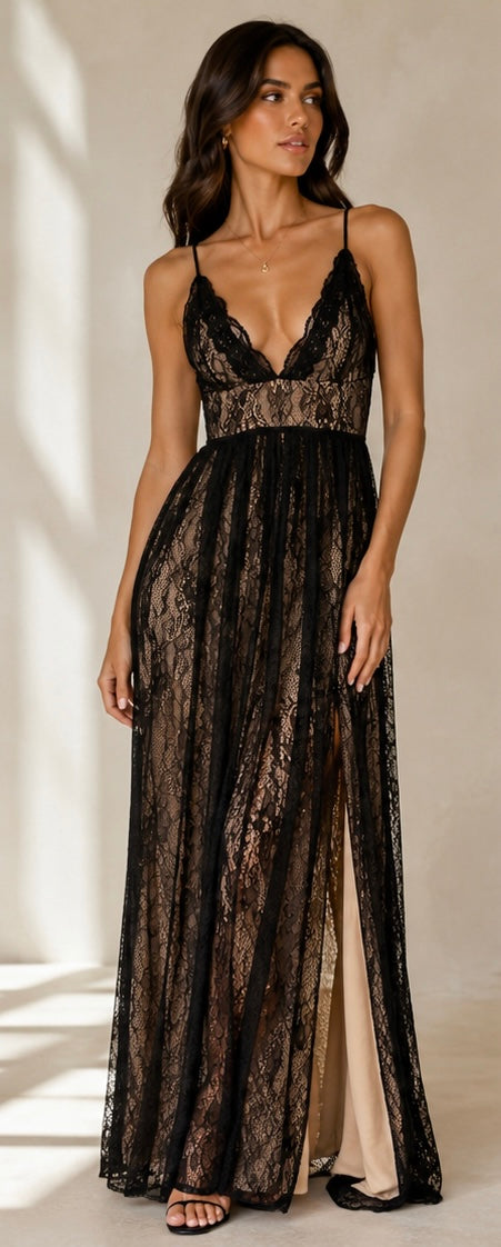 Showpo Black Lace Maxi Dress – Size AU 8
