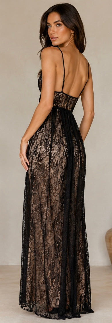Showpo Black Lace Maxi Dress – Size AU 8