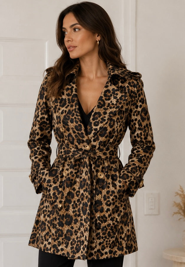 Michael Kors Leopard Print Trench Coat – Size L