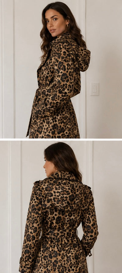 Michael Kors Leopard Print Trench Coat – Size L