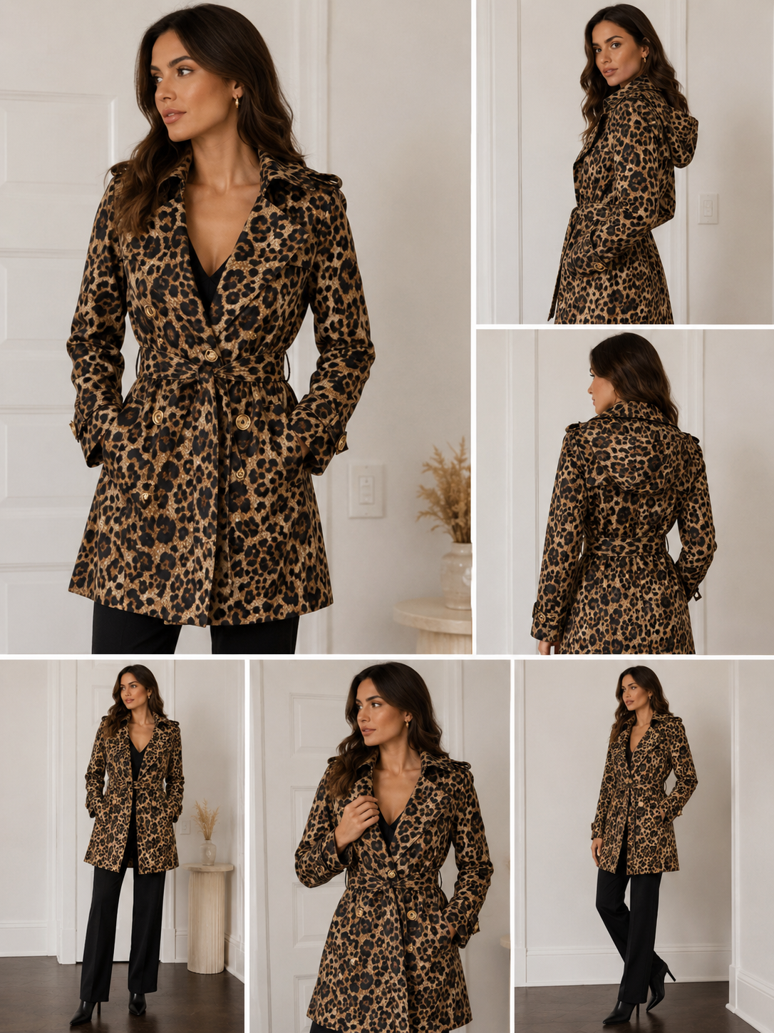 Michael Kors Leopard Print Trench Coat – Size L